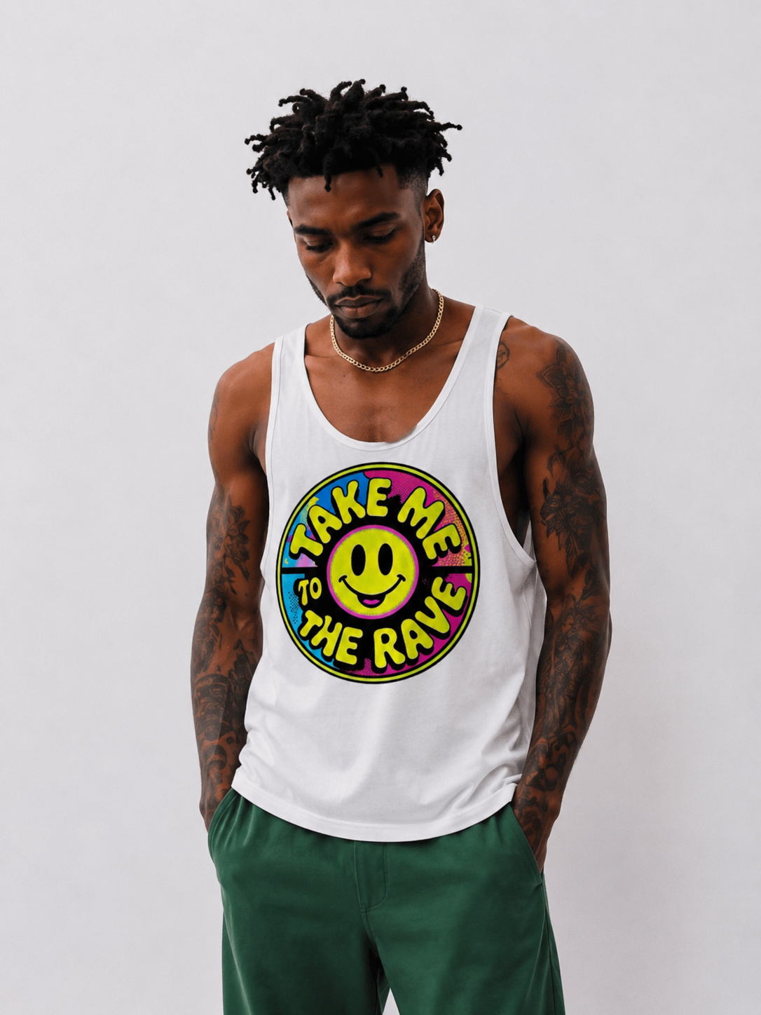 The Rave Vest – "Take Me to the Rave" Neon Smiley Festival vest top