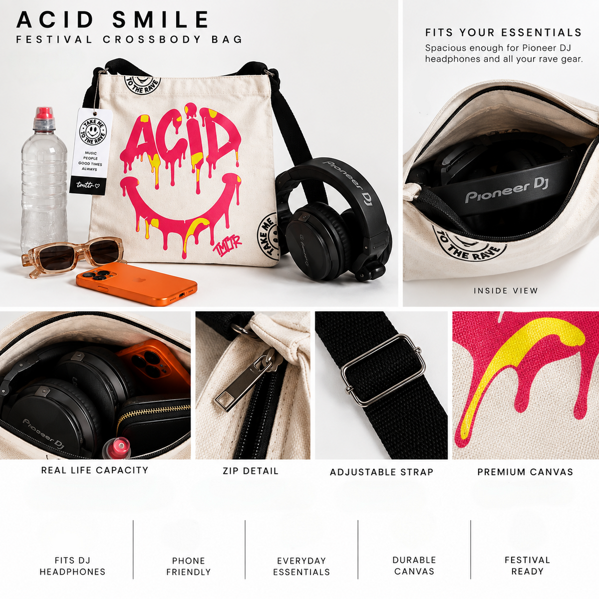 Rave Festival Crossbody Bag – Canvas DJ & Festival Bag | TMTTR™ ACID