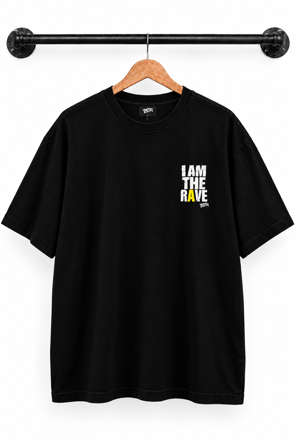 I AM THE RAVE Oversized LOGO Rave T-Shirt | Festival & Rave Streetwear Black white yellow
