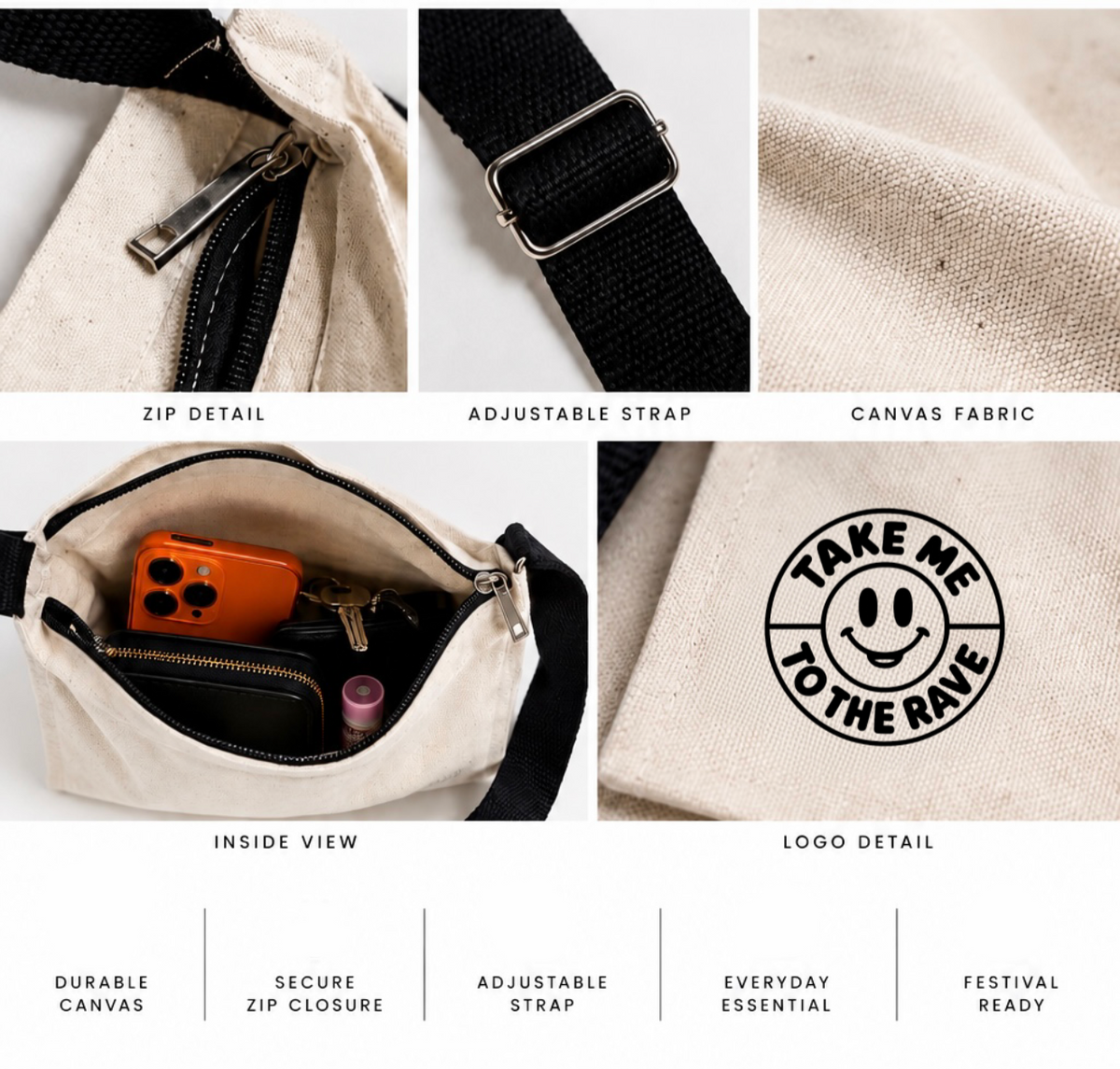 Rave Festival Crossbody Bag – Canvas DJ & Festival Bag | TMTTR™