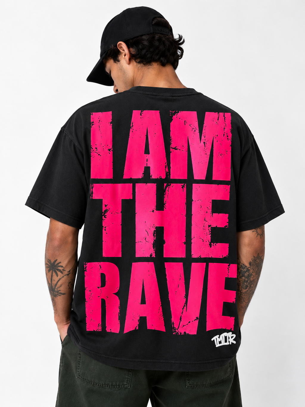 I AM THE RAVE Oversized LOGO Rave T-Shirt | Festival & Rave Streetwear BLACK & PINK