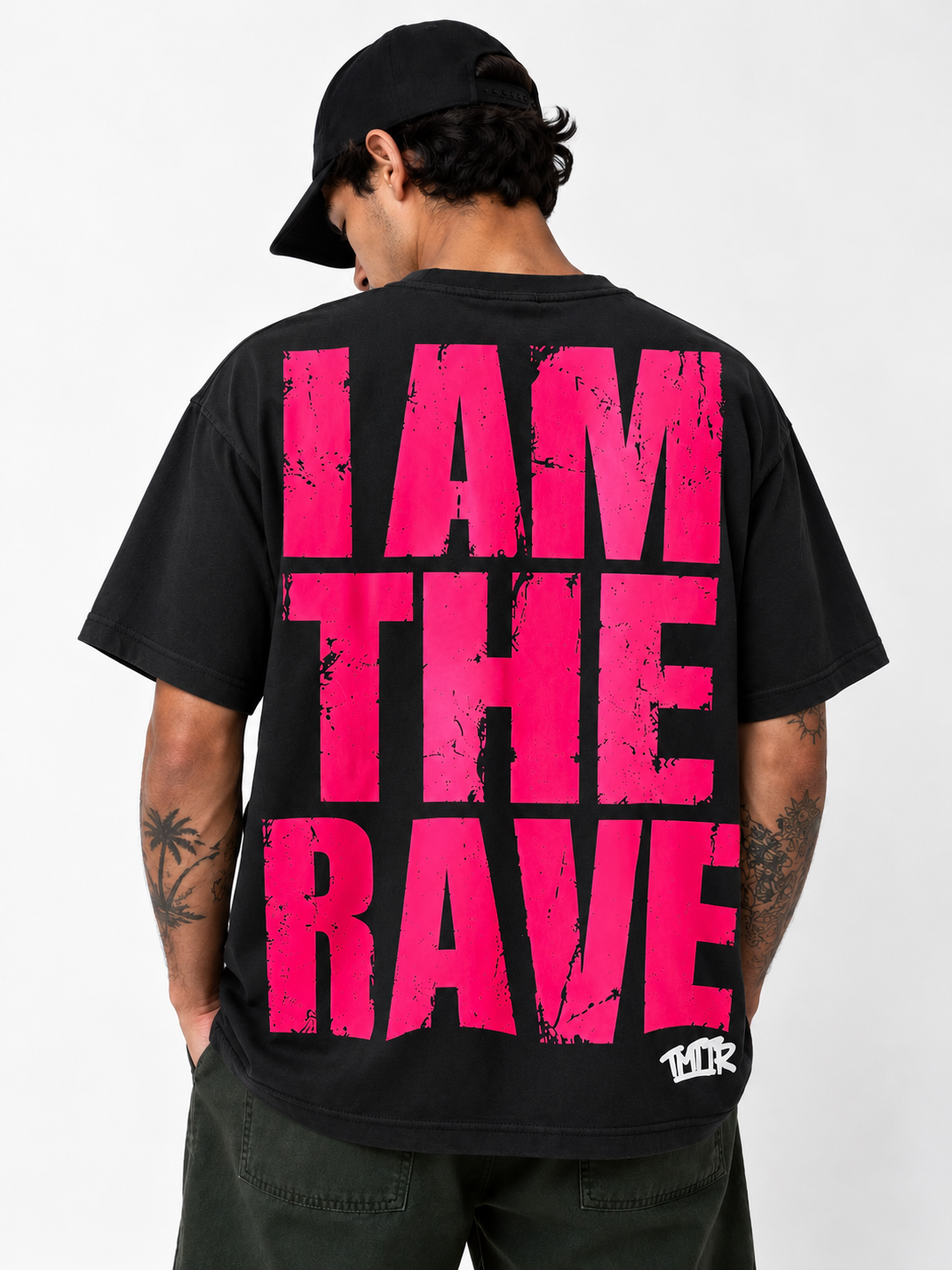 I AM THE RAVE Oversized LOGO Rave T-Shirt | Festival & Rave Streetwear BLACK & PINK