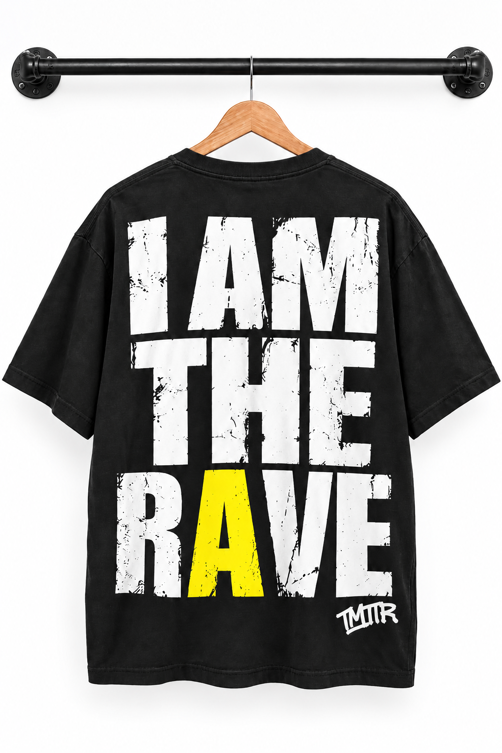 I AM THE RAVE Oversized LOGO Rave T-Shirt | Festival & Rave Streetwear Black white yellow