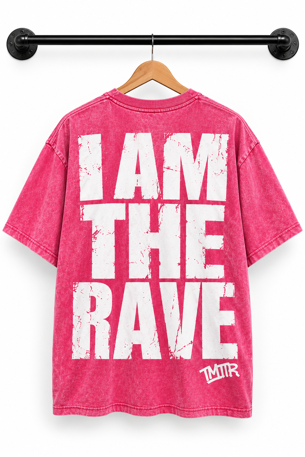 I AM THE RAVE Oversized LOGO Rave T-Shirt | Festival & Rave Streetwear Pink and white