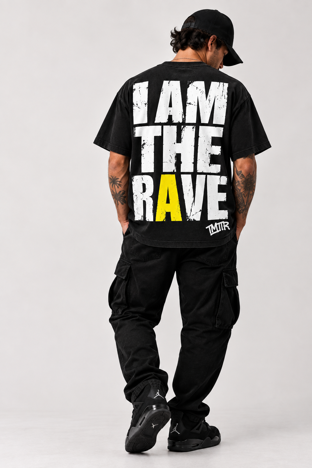 I AM THE RAVE Oversized LOGO Rave T-Shirt | Festival & Rave Streetwear Black white yellow