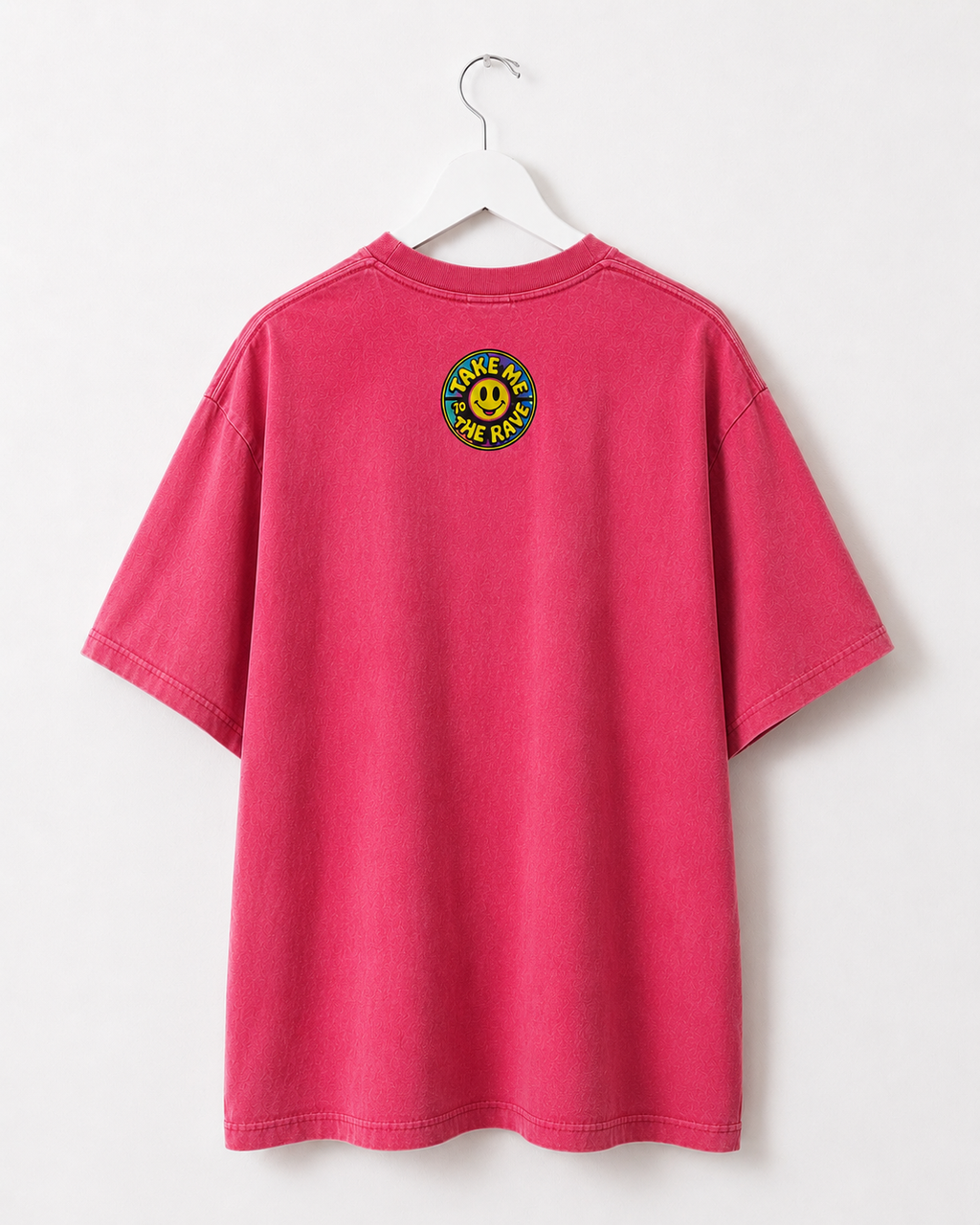 90s Rave Inspired Graphic T Shirt Pink - Take Me To The Rave (OVERSIZED FRONT LOGO)