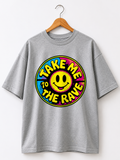 90s Rave Inspired Graphic T Shirt Grey - Take Me To The Rave (OVERSIZED FRONT LOGO)
