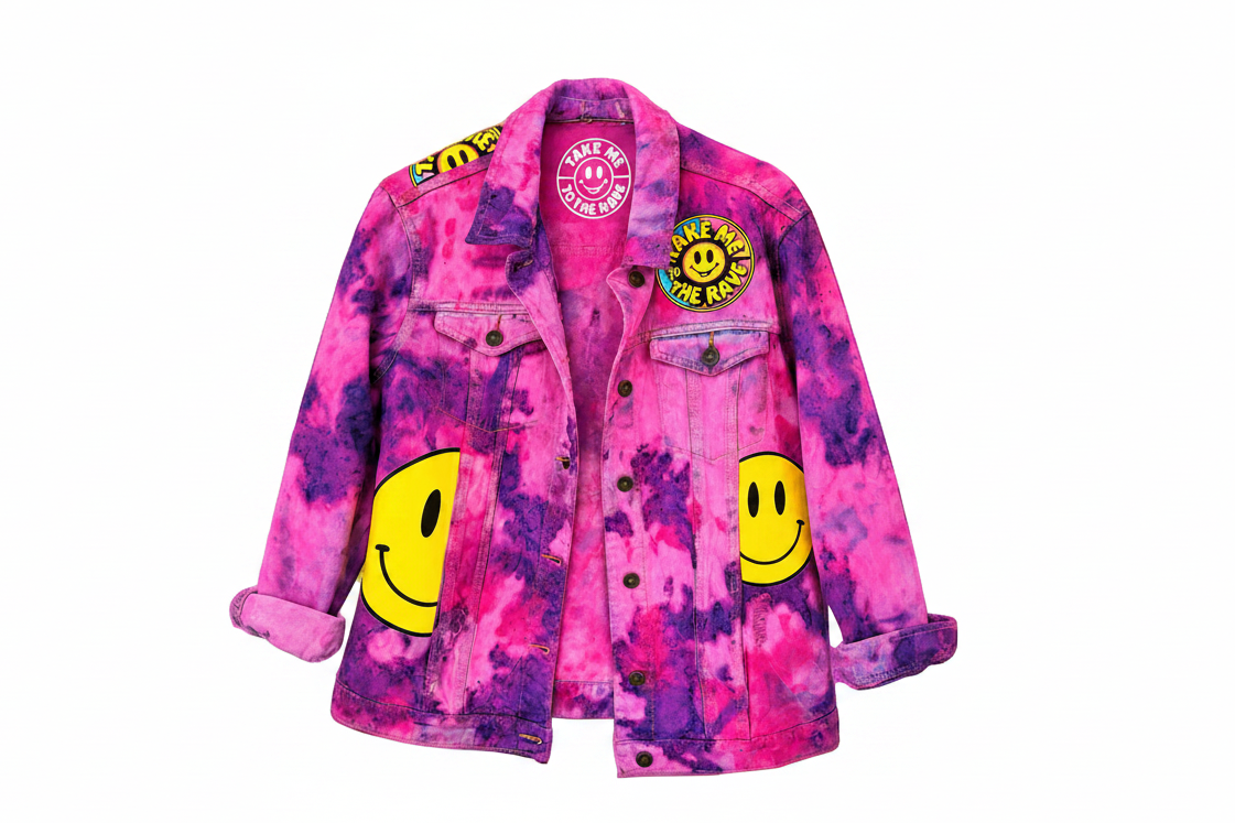 “The Rave Seeker” Tie dye festival jacket - Take me to the rave “ size 10-12
