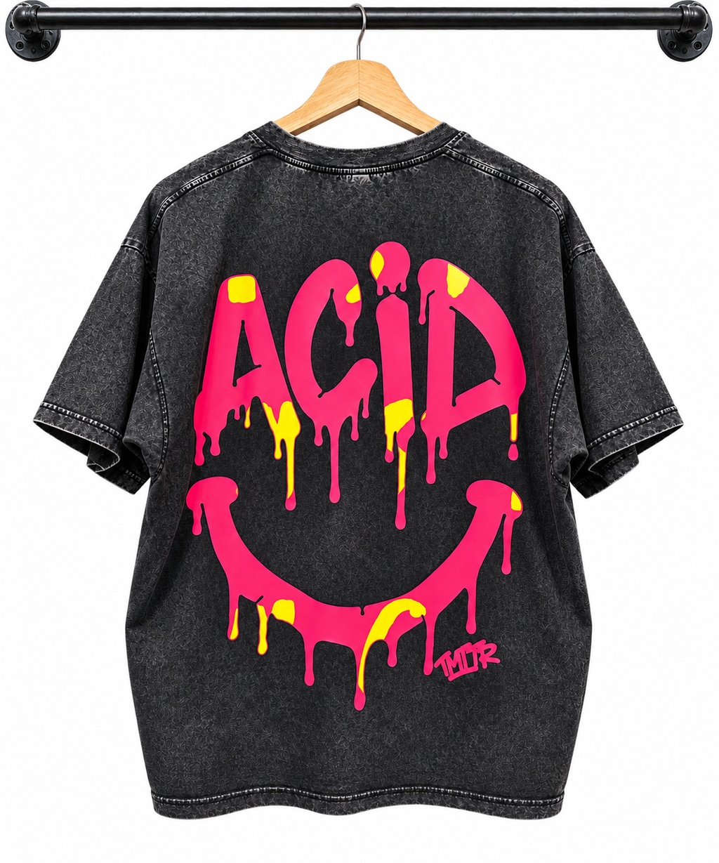 Hand-Printed Acid House Tee Acid wash black