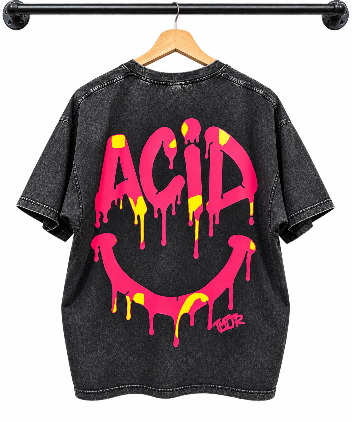Hand-Printed Acid House Tee Acid wash black