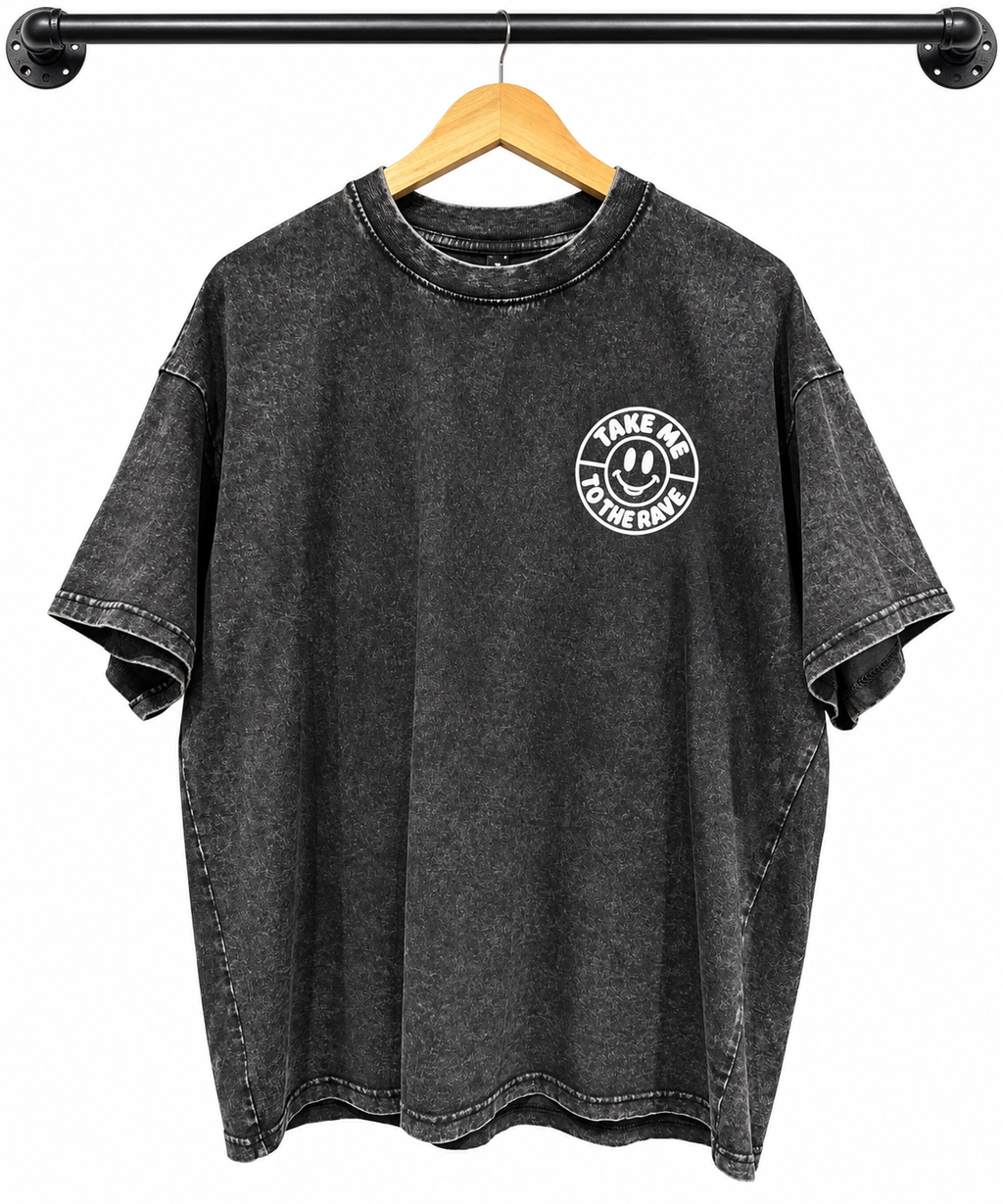 Hand-Printed Acid House Tee Acid wash black