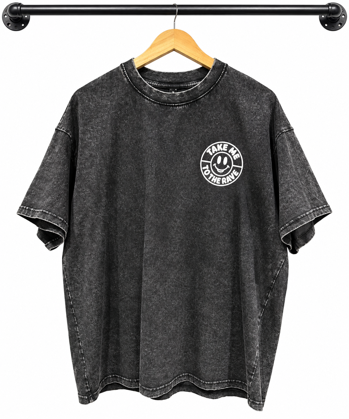 Hand-Printed Acid House Tee Acid wash black