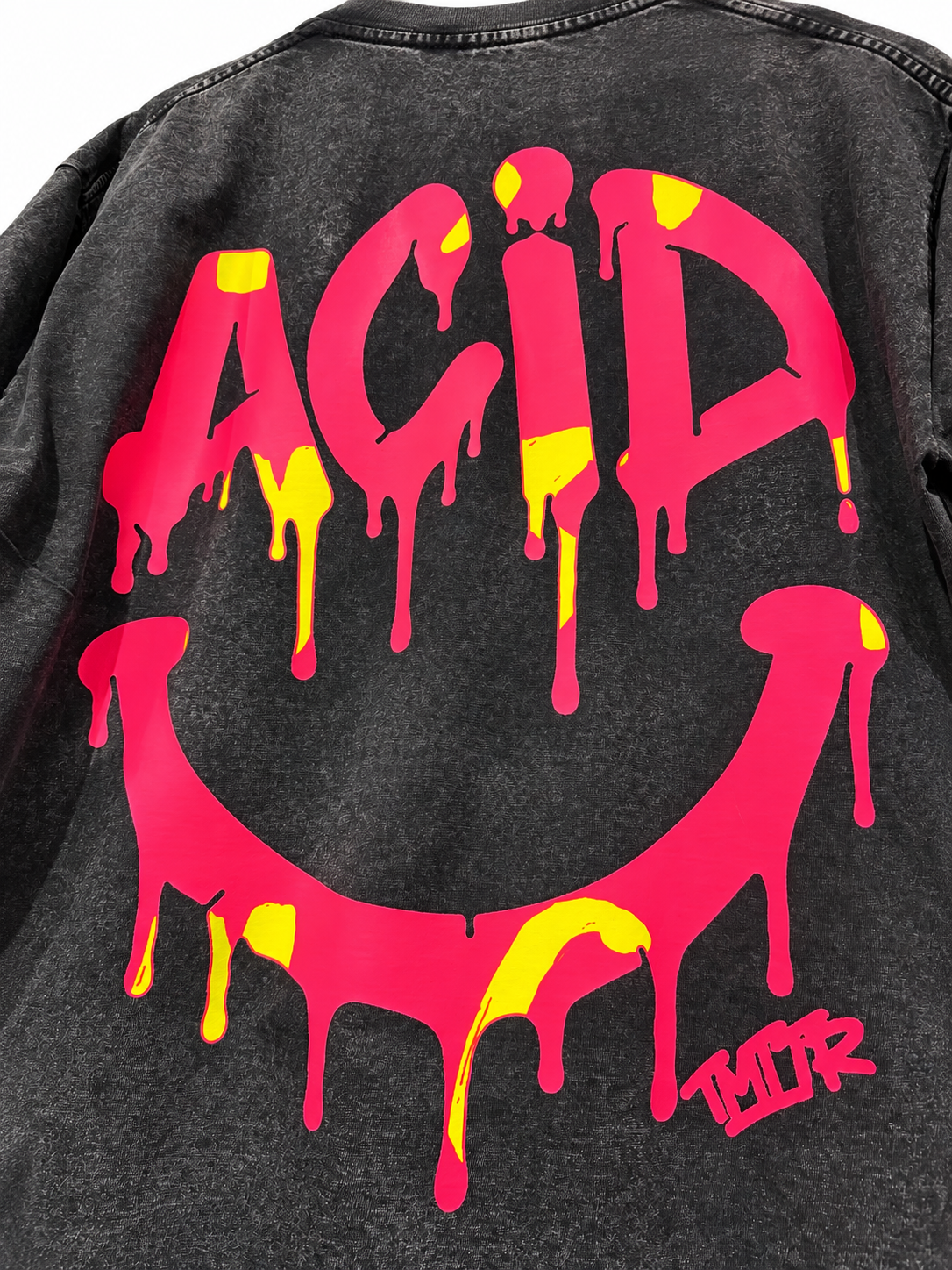Hand-Printed Acid House Tee Acid wash black