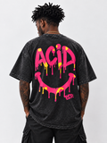 Hand-Printed Acid House Tee Acid wash black